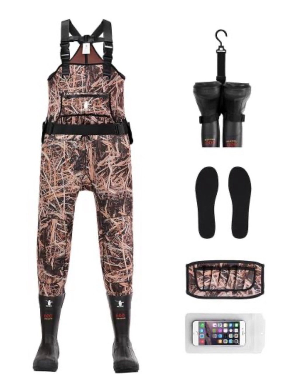 Camouflage Chest Waders with Built-in Boots - Men's Brown Camo size 11